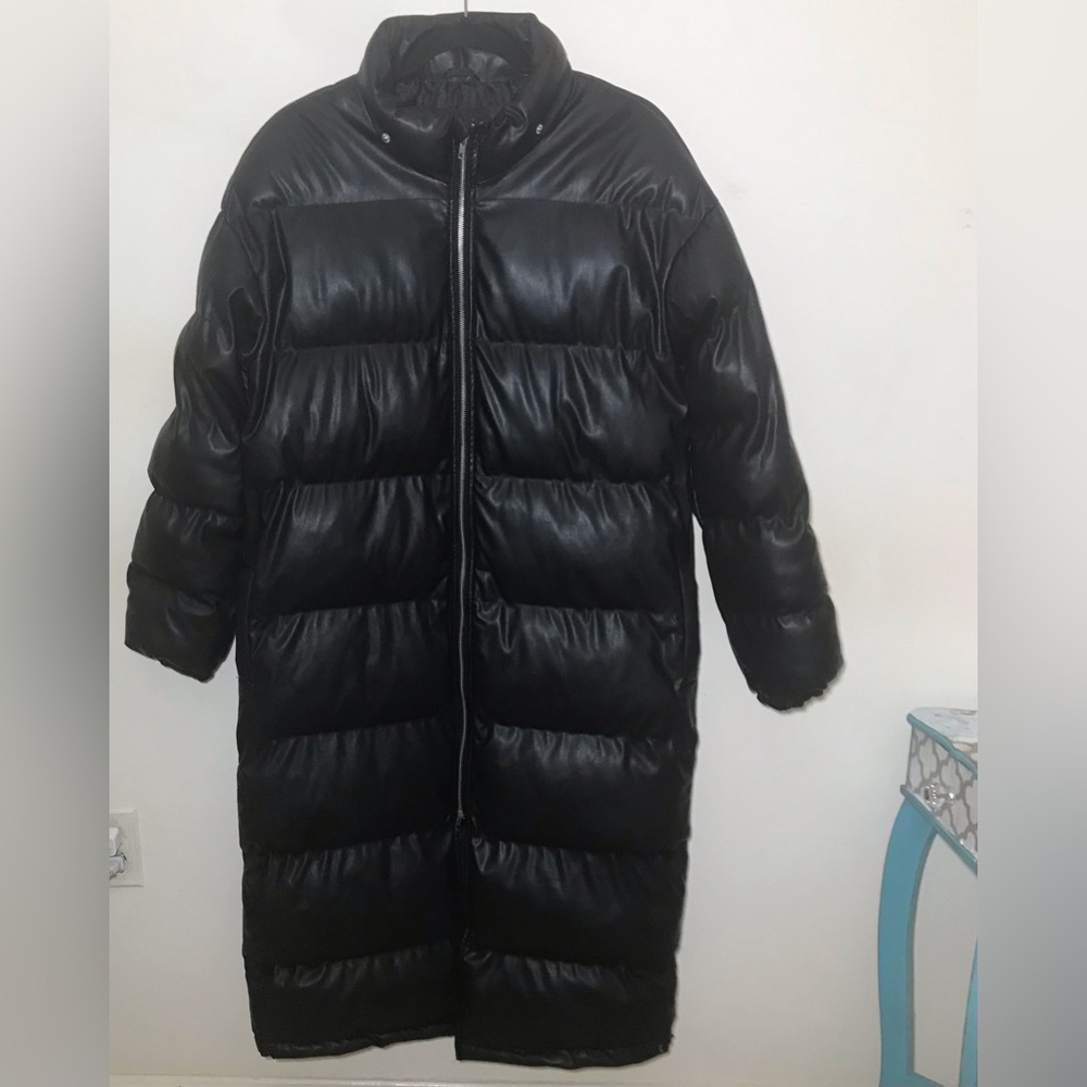 Fashion Nova Above Status Puffer Coat S small faux vegan leather